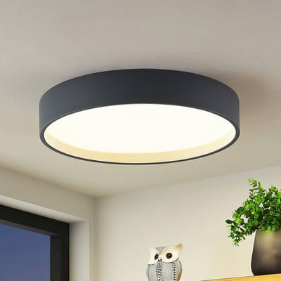 Lindby LED plafondlamp Todor, 50 cm, antraciet, CCT, hout