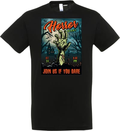 T-shirt Halloween Horror Night | Halloween kostuum kind dames heren | verkleedkleren meisje jongen | Zwart | maat XS