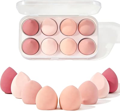 SnelShoppen - 8-delige Makeup Spons Set, Latexvrij, Perfect voor Foundation, BB Cream, Liquid en Zonnebrandcrème, Voor Nat en Droog Gebruik, Hypoaller