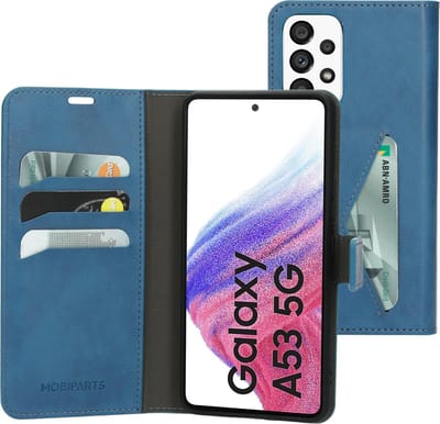 Mobiparts hoesje geschikt voor Samsung Galaxy A53 5G - Wallet/Boekhoesje - Eco Leer - Magneet Sluiting - Opberg vakken - Blauw