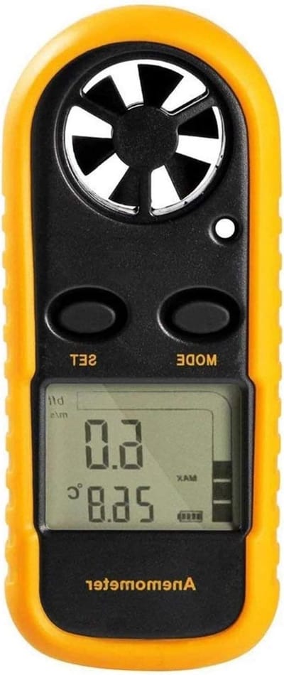 Digitale Anemometer - Windmeter Thermometer - Windsnelheid Meten - Met LCD Achtergrondverlichting - 10.5x4x1.8cm - Geel Zwart