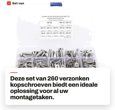 Dailygoods - Set van 260 Verzonken Kopschroeven in Roestvrij Staal