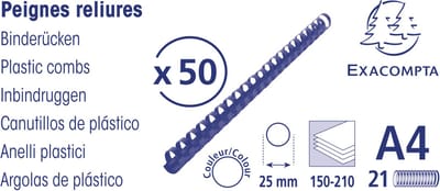 Exacompta Doos van 50 plastic spiraal inbindruggen 25 mm - A4 - Zwart - 75701E