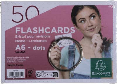 Exacompta 19x Pak 50 Flashcards onder film + gebroken ring - bristol karton dots geperforeerd - Formaat A6 - Wit - 10351E