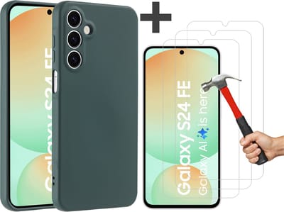 Hoesje geschikt voor Samsung Galaxy S24 FE hoesje zacht siliconen met 3 Stuks gehard glas Screenprotectors- Arara backcover - Groen