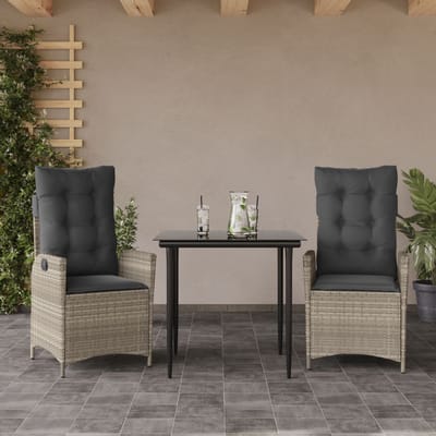 vidaXL - 3-delige - Tuinset - met - kussens - poly - rattan - lichtgrijs