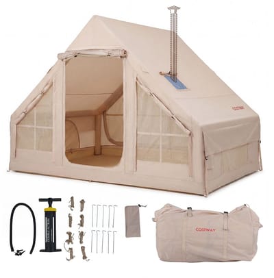 Opblaasbare tent - pblaasbare glamping tent - Waterdicht - Tot 4 personen - Kaki - Camping - Tuin - Glamping - 295 Lx 205 B x 200 H cm