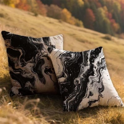 Kussenhoezen Set - Decoratieve Hoezen - Buiten Decoratie - Waterdicht Linnen - 70x70 cm - Zwart Wit