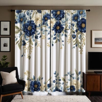 2 STUKS HD digitaal wit kleursysteem blauwe bloem groen blad gordijnen huis decoratie stijl decoratie woonkamer slaapkamer roede t W52H63inchW132H160cm white
