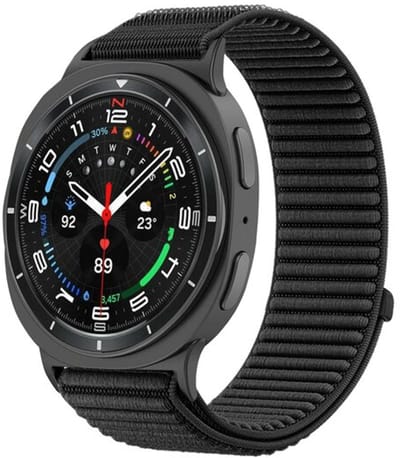 By Qubix - smartwatch bandje - Compatible Samsung bandje - Nylon ribbelbandje - Zwart - Geschikt voor Samsung Galaxy Watch 9 (40/44mm) - Watch 8 (40/44mm) - Watch 8 Classic (46mm)