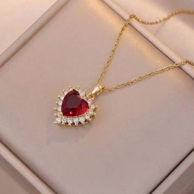 1 stuk elegante rode hartvormige hanger ketting voor dames, gouden ketting, geschikt voor Valentijnsdag, Moederdag en verjaardagen. Modeaccessoire one-size