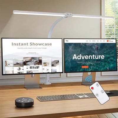 MUPOO 80 cm Bureaulamp LED Dimbaar - 5 Lichtstanden - 5 Helderheidsniveaus - met Afstandsbediening & Knopbediening - Flexibel - Leeslamp - Daglichtlamp Klemlamp - Monitor Lamp - Tafellamp - Wit