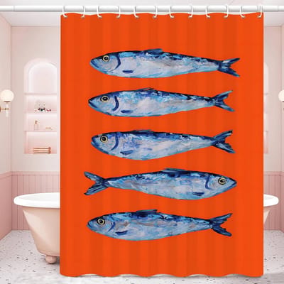 Kleurrijk Sardine Kreeft Vis Oceaan Badkamergordijn Klassiek Anime Stof Douchegordijn Met 12 Haken Waterdicht Badkamerdecor 90x180 cm