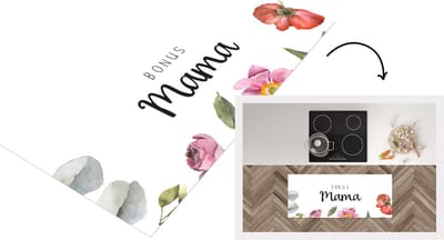 Keukenloper - Loper keuken - Spreuken - Quotes Bonus Mama - Moederdag - Moeder - Bloemen - Cadeau - 120x50 cm - Keukenloper vinyl