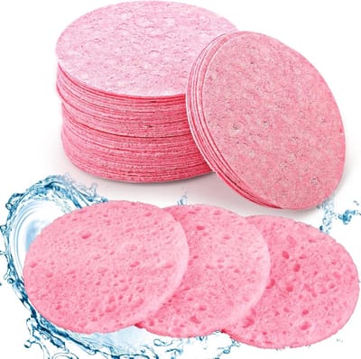 Gecertificeerde Gecomprimeerde Gezichtsponsjes voor Reiniging, Exfoliatie en Make-up Verwijdering - 50 Stuks (Roze)