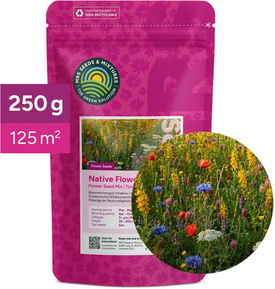 MRS Bloemenmengsel Inheems - Meerjarige bloemzaden - 250 gram voor 125 m² - Wilde bloemen - Veldbloemen zaad - Bevordert biodiversiteit - Lokt vlinders, hommels, honing- en wilde bijen