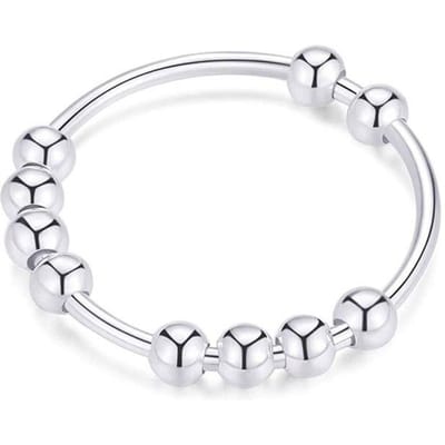 Anti-angstring voor vrouwen en mannen100% roestvrij staal Fidget-ringen met kralen Spinner Spinning-sieraden US 10-19.8mm white