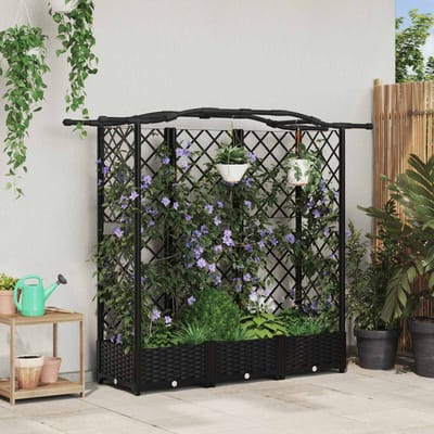 vidaXL Verhoogd Bed met Trellis en Dak Zwart 163 x 40 x 123 cm PP