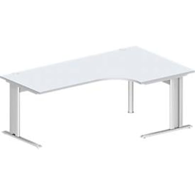 Schäfer Shop Pure hoekbureau PLANOVA BASIC, 90° hoek rechts, C-voet, B 2000 x D 1200/800 x H 717 mm, lichtgrijs/wit + kabelgoot