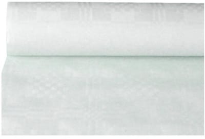 1x Tafelkleed papier met damastprint 50 m x 1 m wit