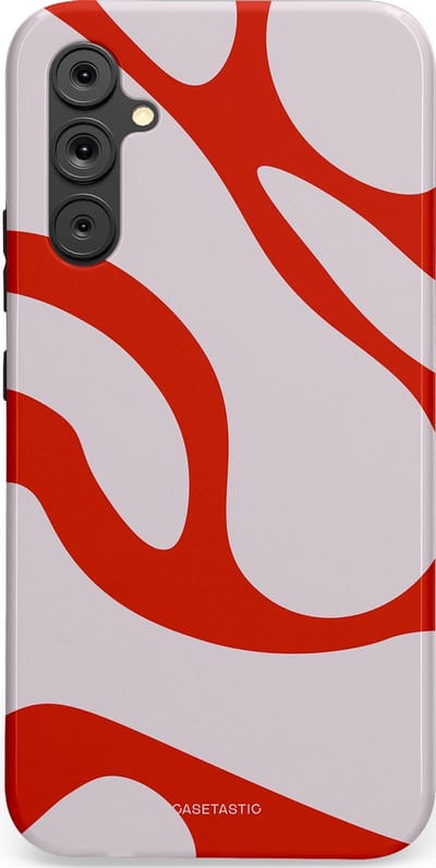 Casetastic hoesje geschikt voor Samsung Galaxy A34 (2023) 5G - Dubbellaagse bescherming - Oranje Witte Pebbel Stenen - Fashion Case - Lichtgrijs Rood