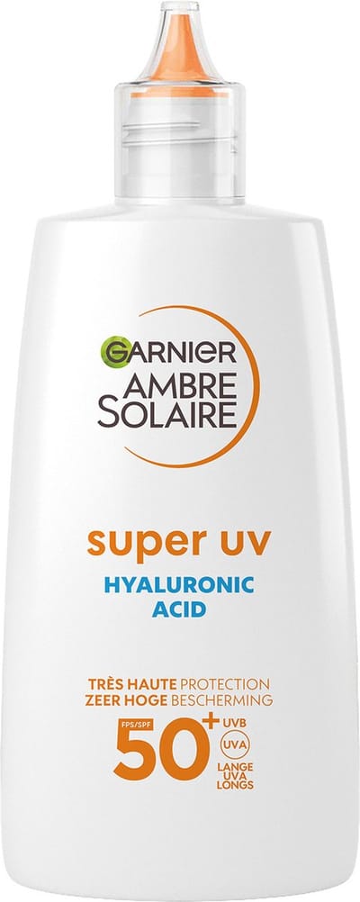 Garnier Ambre Solaire Super UV Hyaluronzuur Hydraterende Fluid SPF50+ - Hydrateert en beschermt het gezicht tegen UVB-, UVA-en lange UVA-stralen - Skizonnebrandcreme - 40 ML