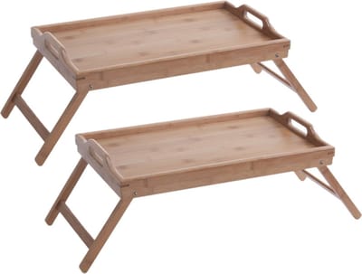 Set van 2x stuks dienbladen/serveerbladen met inklapbatre poten bamboe hout 50 x 30 cm - Ontbijt op bed