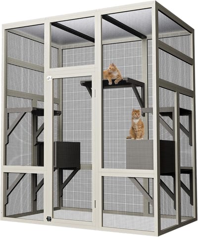 Grote Houten Kattenren voor Buiten - 178 cm Hoog - Kattenverblijf met 5 Platformen en 2 Slaaphuisjes - Weerbestendig PC-Dak - Veilige Buitenruimte voor Katten