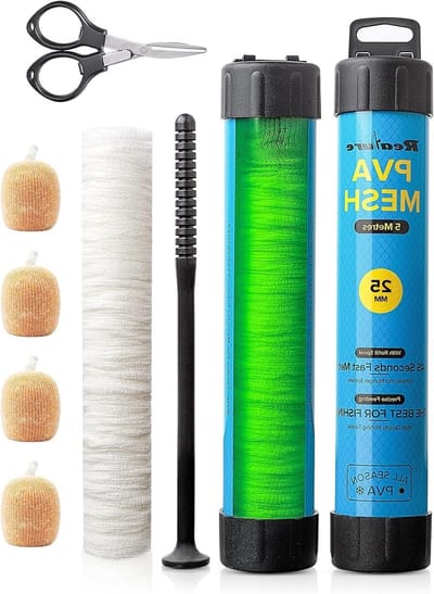 5m PVA Vissersset met Scharen, 18mm, 25mm, 37mm, 44mm Breed, PVA Gaas, Karperaccessoires met Trechter en Stamper, Snelle Oplossing, PVA Tassen voor Boilie en Aas