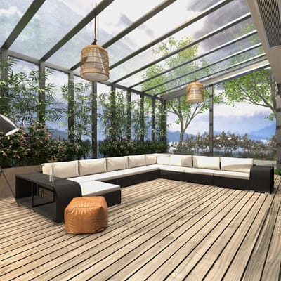 vidaXL - 11-delige - Loungeset - met - kussens - poly - rattan - zwart