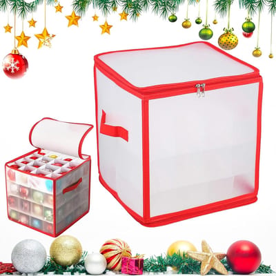 Famanu – Kerstballen - opbergdoos - opbergdoos voor kerstballen - opbergdoos kerstballen met deksel - voor 64 kerstballen max - rood