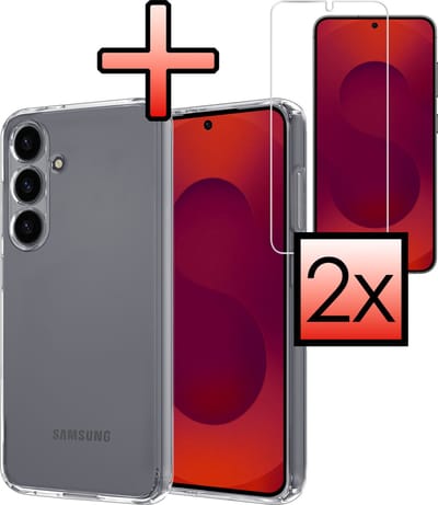 Hoesje - Met 2x Screenprotector - Geschikt voor Samsung Galaxy S25 - Sterk & Shockproof - Back Cover - Siliconen Case - Telefoon Hoes - Transparant