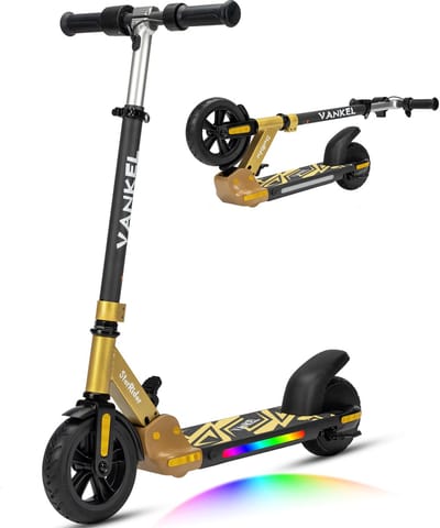 Vankel elektrische kinderstep – 6,5 kg lichtgewicht inklapbaar – aluminium frame – 25,2V accu 5 km bereik – 6 inch massieve anti-lek banden – LED sfeerverlichting- Geel