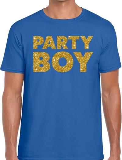 Party Boy glitter tekst t-shirt blauw heren - heren shirt Party Boy S