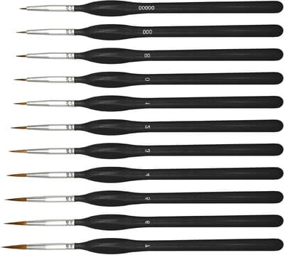 Inovra Plus - Penseelset 11 stuks voor kunst schilderen, acrylverf & aquarel - Fijne details borstels met driehoekige handgrepen voor nagel & miniaturen - Set voor olieverf & miniatuur schilderijen.