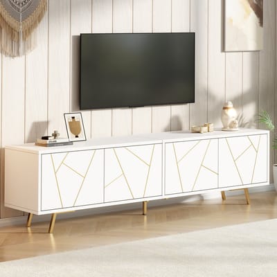 PHOEBE CAT TV-meubel - 4 deuren - Metalen poten - Geschikt voor een TV van 85 inch - Wit + Goud