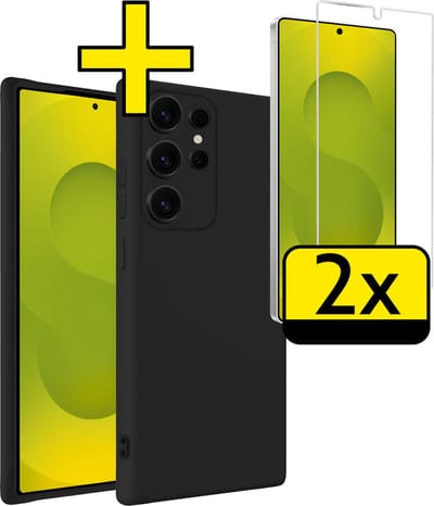 Hoesje - Met 2x Screenprotector - Geschikt voor Samsung Galaxy S25 Ultra - Sterk & Shockproof - Back Cover - Siliconen Case - Telefoon Hoes - Telefoonhoesjes - Zwart