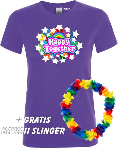 Dames T-shirt Happy Together Stars | Love for all | Gay Pride | Regenboog LHBTI | Paars dames | maat XS