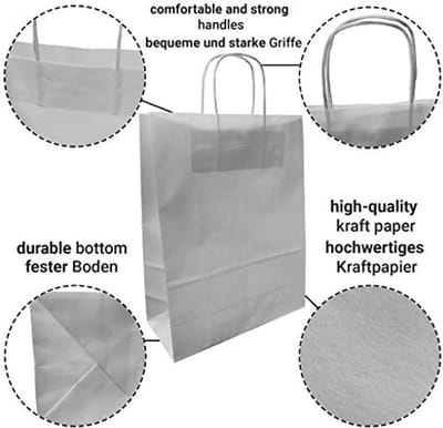 400 Stuks Witte Kraft Papier Tasjes met Gecoate Handvaten 21x18x8cm - Milieuvriendelijk en Stijlvol voor Cadeaus, Aankopen en Voedsel
