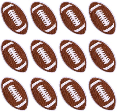 Dailygoods- Voetbalpatches 12 Stuks - Strijkpatches voor Kleding - Geborduurde Sportpatches - Bruin - Duurzaam Materiaal - 4x2,3 cm