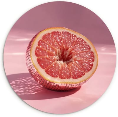 WallCircle® Wandcirkel 30x30 cm - Muurcirkel Grapefruit - Roze - Disco - Shiny - Muurdecoratie woonkamer - Wanddecoratie keuken - Kamer decoratie accessoires - Ronde schilderijen