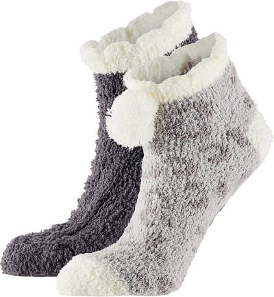 Dames bedsokken/huissokken met anti-slip 2-pack grijs/antraciet one size - Slaapsokken - Slofsokken