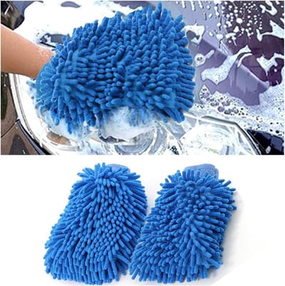 2-Pack Microfibre Car Wash Gloves Shaggy Wash Mitt for Professional Car Care - Scratch-free and Soft - Easily Removes Stubborn Dirt (Blue)