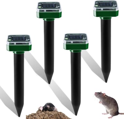 Mollenverjager op zonne-energie, 4 stuks, IP65 waterdicht, effectieve mollenbestrijding, woelmuizenverschrikker voor de tuin en gazon