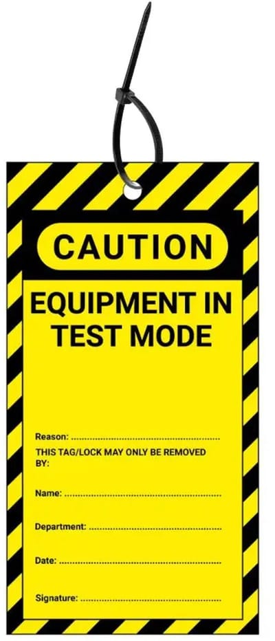 LOTO tags equipment in test mode EN - 10 stuks - inclusief tiewraps