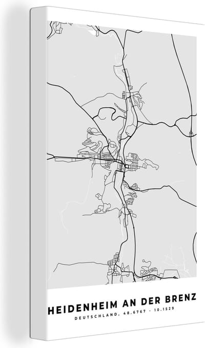Canvas Schilderij Duitsland - Kaart - Heidenheim An Der Brenz - Stadskaart - Plattegrond - 20x30 cm - Wanddecoratie