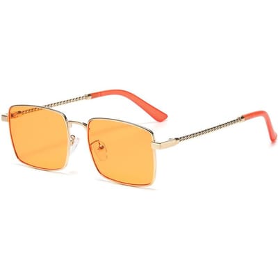 Unisex Metalen Vierkante UV400 Zonnebril Retro Luxe Designer Bril voor Reizen Strand UV Bescherming beige