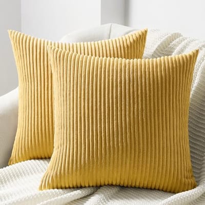 Gestreepte Gele Kussensloop Set van 2 - 45 x 45 cm - Decoratieve Corduroy Kussenhoezen voor Woonkamer