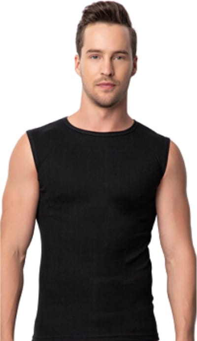 DONEX® Mouwloze Heren Shirts – 3 Stuks – O-Hals – 100% Katoen – Zwart – Maat S
