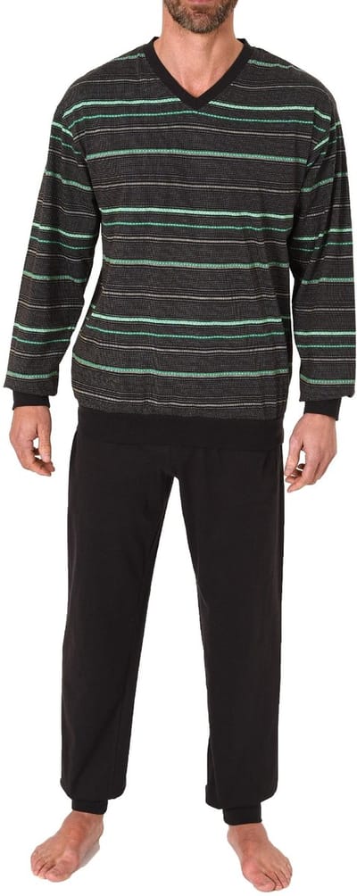 Herenpyjama met lange mouwen en manchetten in elegante streepjeslook - ook in overmaten